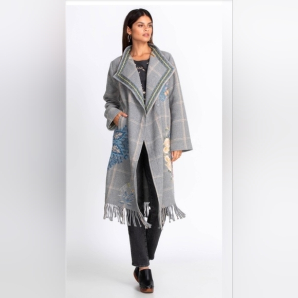 Johnny Was Gray Embroidered Coat Fringe - Picture 4 of 4